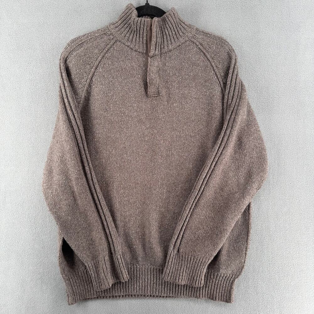 Marks Spencer North Coast Fisherman Snap Mock Neck‎ Sweater Mens L Gray Brown